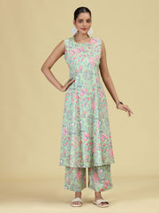 Light Green Pure Cotton Floral Printed Co-Ord Set
