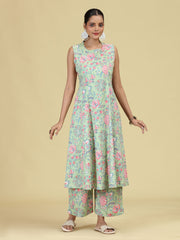 Light Green Pure Cotton Floral Printed Co-Ord Set