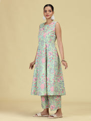 Light Green Pure Cotton Floral Printed Co-Ord Set