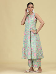 Light Green Pure Cotton Floral Printed Co-Ord Set