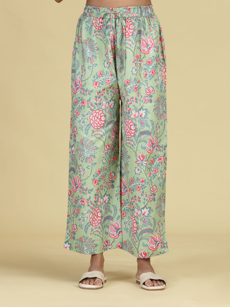Light Green Pure Cotton Floral Printed Co-Ord Set