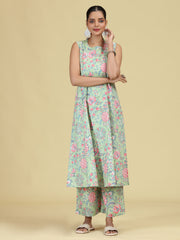 Light Green Pure Cotton Floral Printed Co-Ord Set