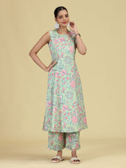Light Green Pure Cotton Floral Printed Co-Ord Set