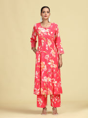 Rani Pink Floral Printed Stylish A-Line Co-Ord Set