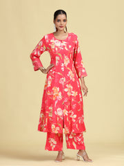 Rani Pink Floral Printed Stylish A-Line Co-Ord Set