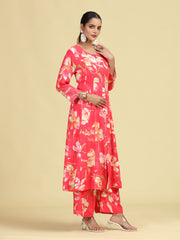 Rani Pink Floral Printed Stylish A-Line Co-Ord Set