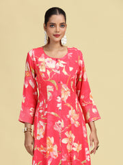 Rani Pink Floral Printed Stylish A-Line Co-Ord Set