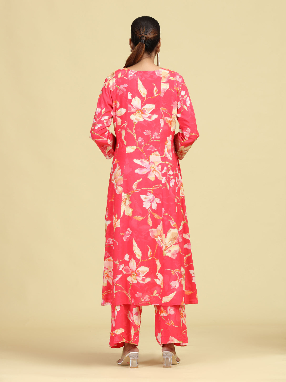 Rani Pink Floral Printed Stylish A-Line Co-Ord Set