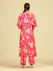 Rani Pink Floral Printed Stylish A-Line Co-Ord Set