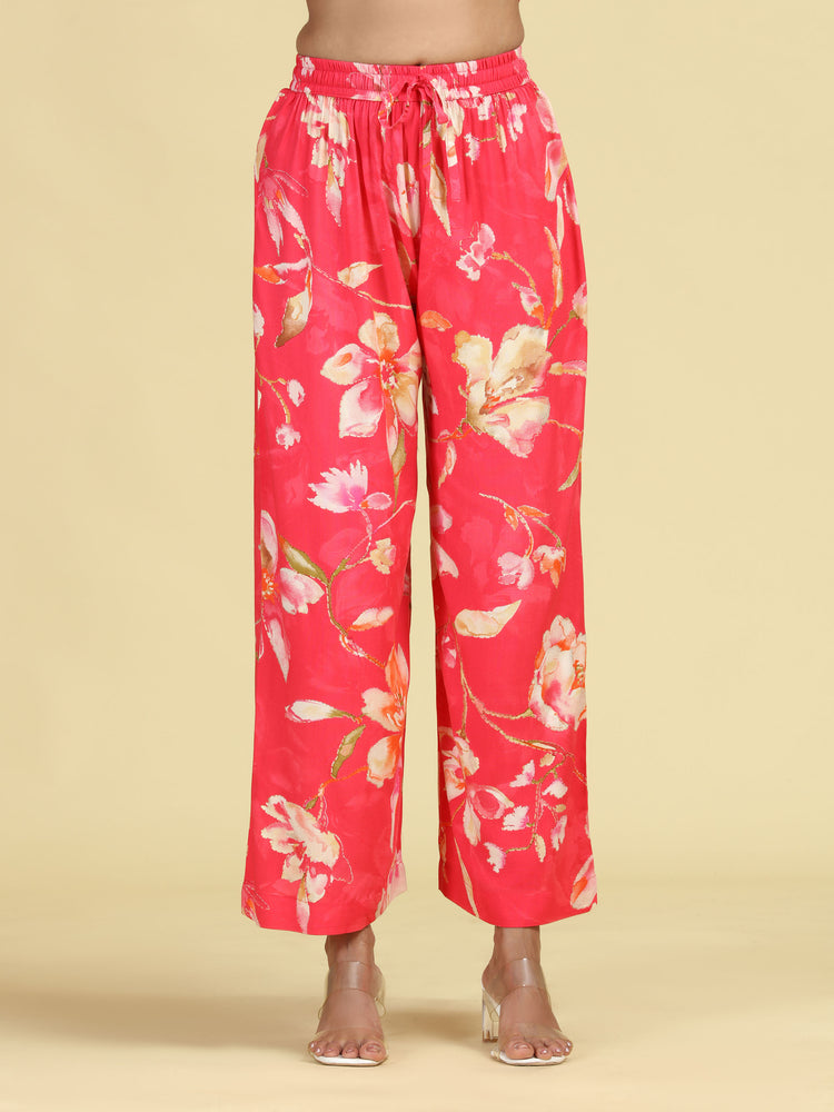 Rani Pink Floral Printed Stylish A-Line Co-Ord Set