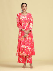 Rani Pink Floral Printed Stylish A-Line Co-Ord Set