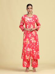 Rani Pink Floral Printed Stylish A-Line Co-Ord Set