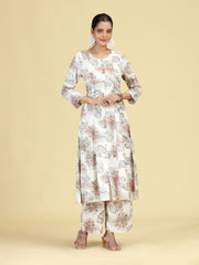 Off White Floral Printed A-Line Co-Ord Set