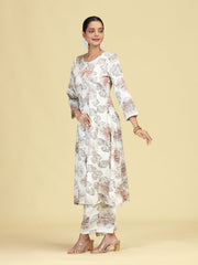 Off White Floral Printed A-Line Co-Ord Set