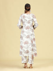 Off White Floral Printed A-Line Co-Ord Set