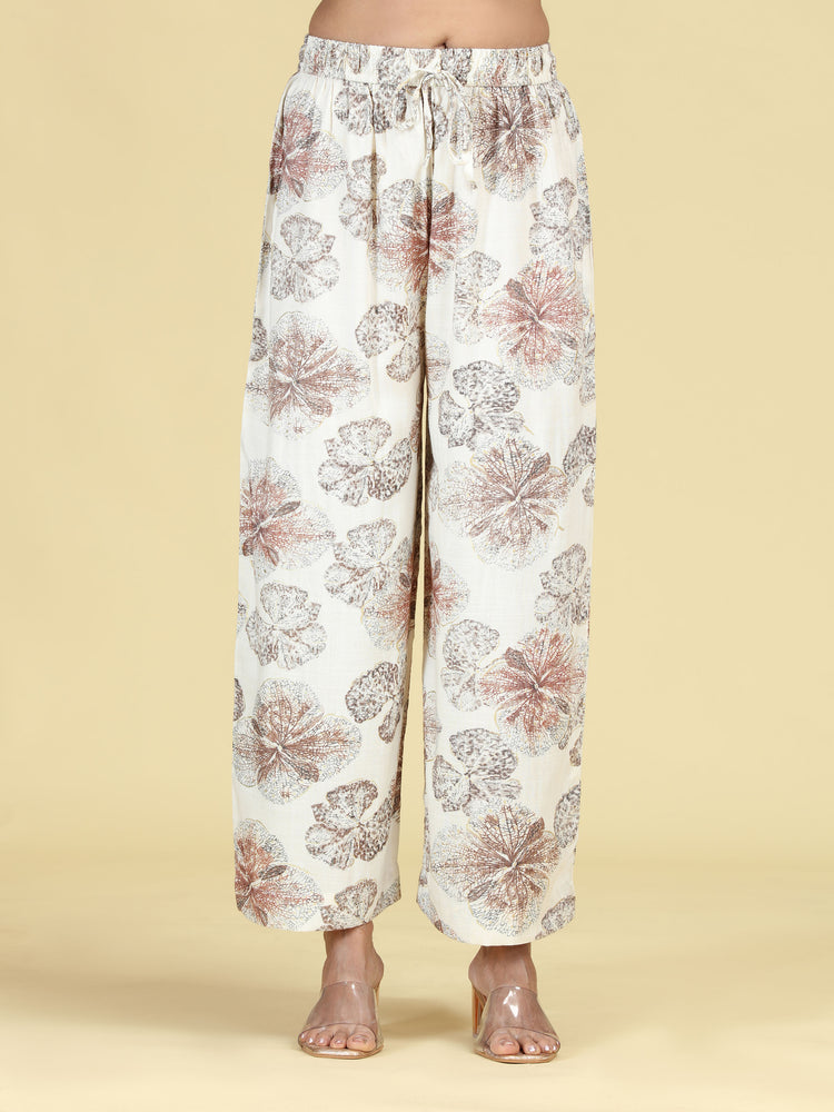 Off White Floral Printed A-Line Co-Ord Set
