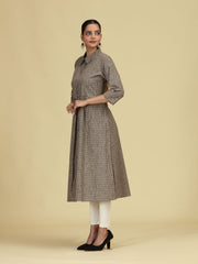 Beige Pure Cotton Printed A-Line Shirt Collar Kurta