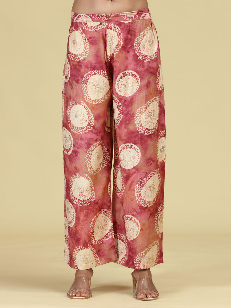 Peach Floral Embroidered Kurta with Straight Pants Co-Ord Set