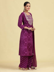 Purple Straight Pure Cotton Embroidered Ethnic Kurta Set