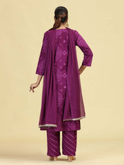 Purple Straight Pure Cotton Embroidered Ethnic Kurta Set