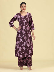Dark Purple Pure Cotton Floral Printed Co-Ord