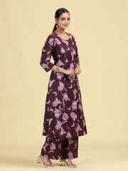Dark Purple Pure Cotton Floral Printed Co-Ord