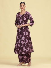 Dark Purple Pure Cotton Floral Printed Co-Ord