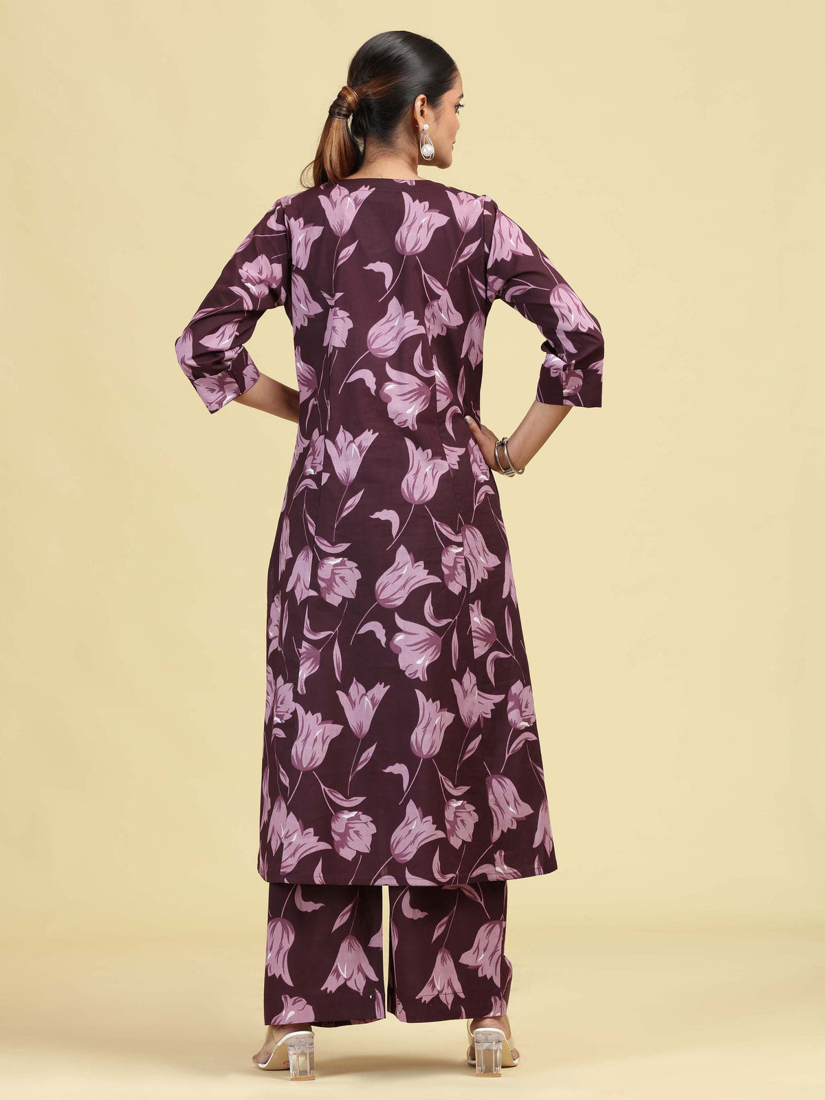 Dark Purple Pure Cotton Floral Printed Co-Ord