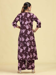 Dark Purple Pure Cotton Floral Printed Co-Ord