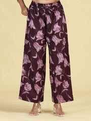 Dark Purple Pure Cotton Floral Printed Co-Ord