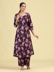 Dark Purple Pure Cotton Floral Printed Co-Ord