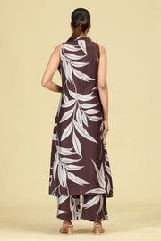 Brown Leaf Print A-Line Co-Ord Set