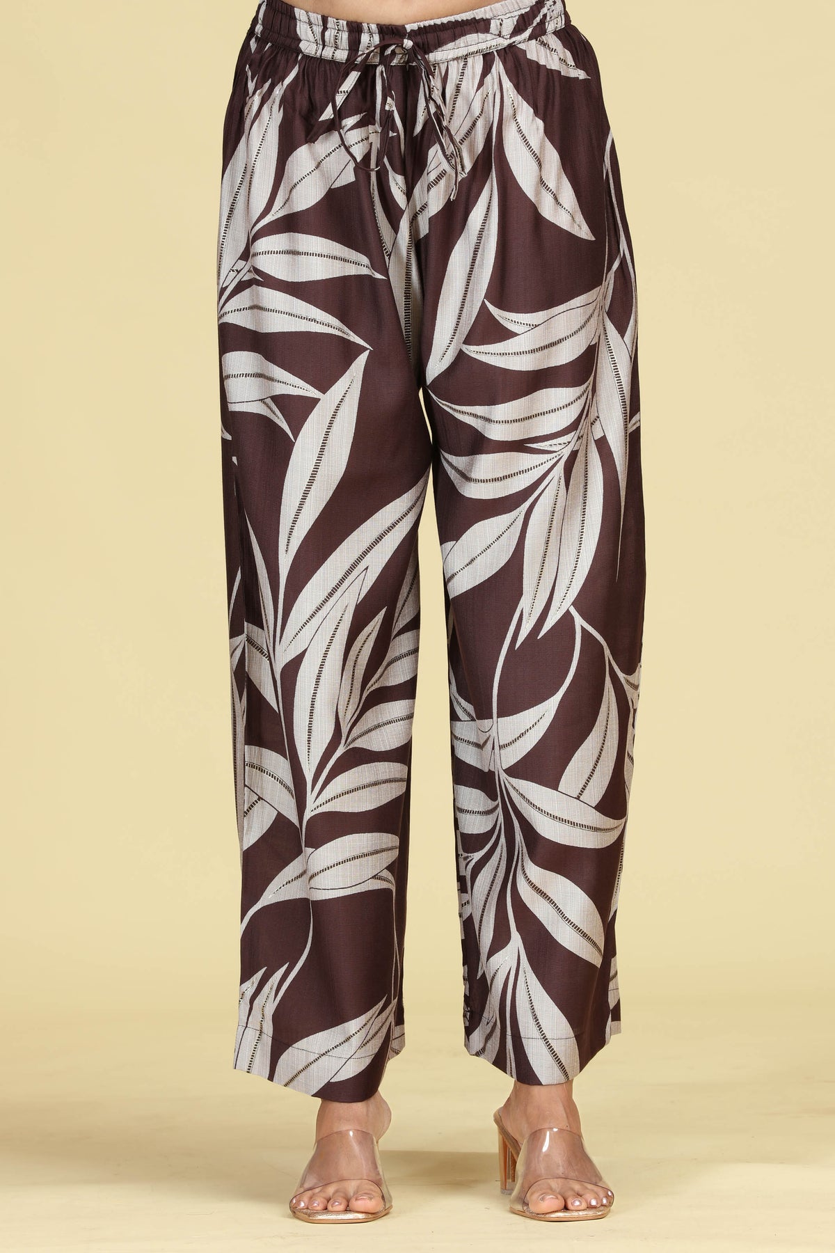 Brown Leaf Print A-Line Co-Ord Set