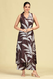 Brown Leaf Print A-Line Co-Ord Set