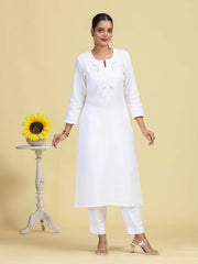 White Pure Cotton Embroidered Straight Kurta