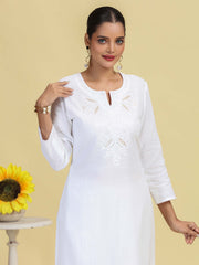 White Pure Cotton Embroidered Straight Kurta