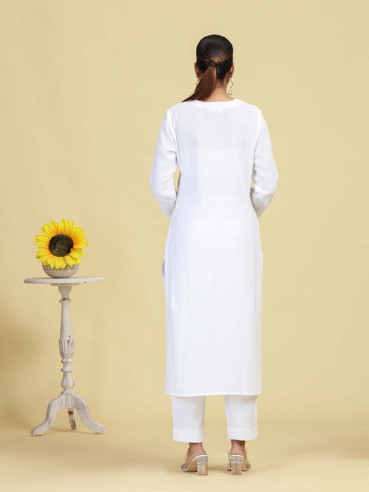 White Pure Cotton Embroidered Straight Kurta