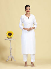 White Pure Cotton Embroidered Straight Kurta