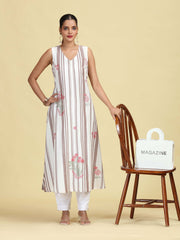 Off White Handloom Cotton Floral Embroidered Sleeveless Kurta