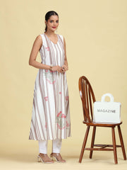 Off White Handloom Cotton Floral Embroidered Sleeveless Kurta
