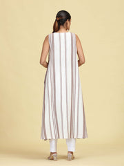 Off White Handloom Cotton Floral Embroidered Sleeveless Kurta