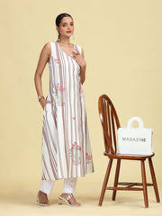 Off White Handloom Cotton Floral Embroidered Sleeveless Kurta