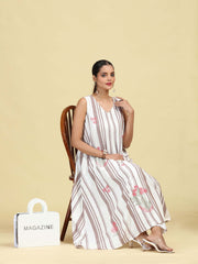 Off White Handloom Cotton Floral Embroidered Sleeveless Kurta