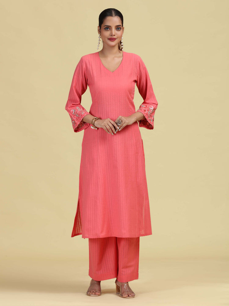 Rose Pink Pure Cotton Embroidered Co-Ord Set