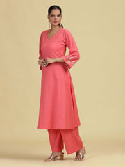 Rose Pink Pure Cotton Embroidered Co-Ord Set