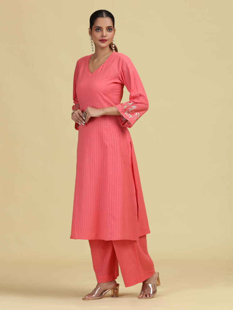 Rose Pink Pure Cotton Embroidered Co-Ord Set
