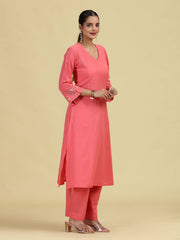 Rose Pink Pure Cotton Embroidered Co-Ord Set