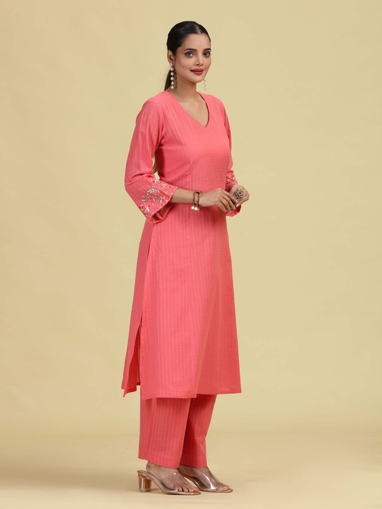 Rose Pink Pure Cotton Embroidered Co-Ord Set