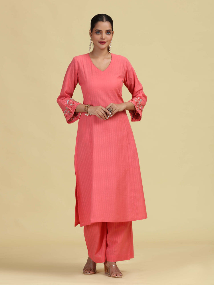 Rose Pink Pure Cotton Embroidered Co-Ord Set