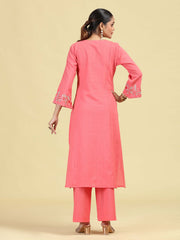 Rose Pink Pure Cotton Embroidered Co-Ord Set